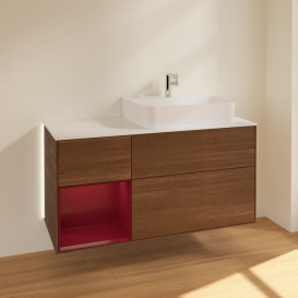 Тумба под раковину Villeroy & Boch Finion 120х50 ,1 см с подсветкой МДФ шпон грецкого ореха/стекло белое матовое G141HBGN