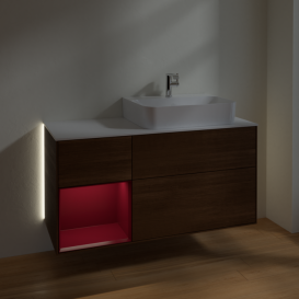 Тумба под раковину Villeroy & Boch Finion 120х50 ,1 см с подсветкой МДФ шпон грецкого ореха/стекло белое матовое G141HBGN