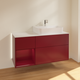 Тумба под раковину Villeroy & Boch Finion 120х50,1 см с подсветкой МДФ пион матовый лак/стекло белое матовое G141HBHB