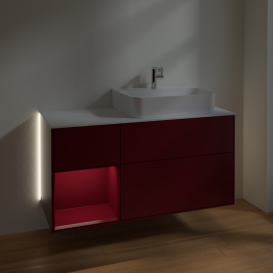 Тумба под раковину Villeroy & Boch Finion 120х50,1 см с подсветкой МДФ пион матовый лак/стекло белое матовое G141HBHB