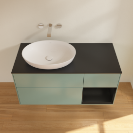 Тумба под раковину Villeroy & Boch Finion 120х50,1 см с подсветкой МДФ оливковый матовый лак/стекло черное матовое GA52PDGM