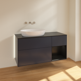 Тумба под раковину Villeroy & Boch Finion 120х50,1 см с подсветкой МДФ темно-синий матовый лак/стекло черное матовое GA52PDHG