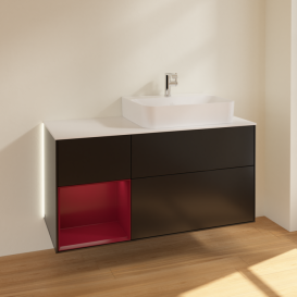 Тумба под раковину Villeroy & Boch Finion 120х50,1 см с подсветкой МДФ черный матовый лак/стекло белое матовое G141HBPD