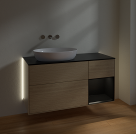 Тумба под раковину Villeroy & Boch Finion 120х50,1 см с подсветкой МДФ шпон дуба/стекло черное матовое GA52PDPC