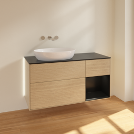 Тумба под раковину Villeroy & Boch Finion 120х50,1 см с подсветкой МДФ шпон дуба/стекло черное матовое GA52PDPC