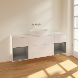 Тумба под раковину Villeroy & Boch Finion 160х50,1 см с подсветкой МДФ глянцевый белый лак/стекло белое матовое GD01GKGF