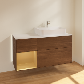 Тумба под раковину Villeroy & Boch Finion 120х50 ,1 см с подсветкой МДФ шпон грецкого ореха/стекло белое матовое G141HFGN