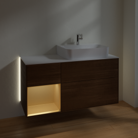 Тумба под раковину Villeroy & Boch Finion 120х50 ,1 см с подсветкой МДФ шпон грецкого ореха/стекло белое матовое G141HFGN