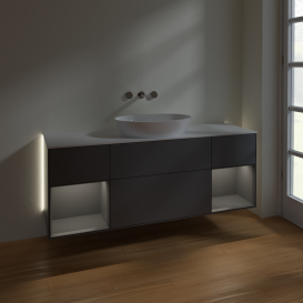 Тумба под раковину Villeroy & Boch Finion 160х50,1 см с подсветкой МДФ антрацит матовый лак/стекло белое матовое GD01GKGK
