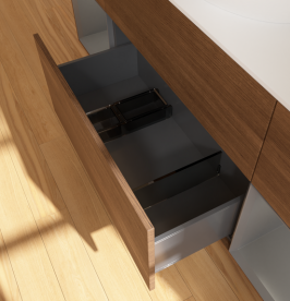 Тумба под раковину Villeroy & Boch Finion 160х50,1 см с подсветкой МДФ шпон грецкого ореха/стекло белое матовое GD01GKGN