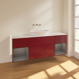 Тумба под раковину Villeroy & Boch Finion 160х50,1 см с подсветкой МДФ пион матовый лак/стекло белое матовое GD01GKHB