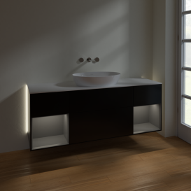 Тумба под раковину Villeroy & Boch Finion 160х50,1 см с подсветкой МДФ черный матовый лак/стекло белое матовое GD01GKPD