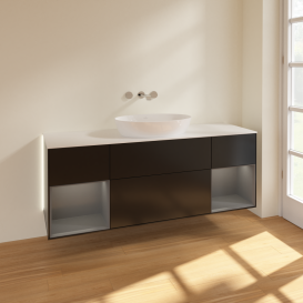 Тумба под раковину Villeroy & Boch Finion 160х50,1 см с подсветкой МДФ черный матовый лак/стекло белое матовое GD01GKPD