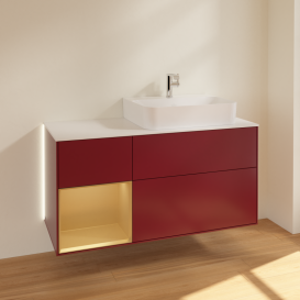 Тумба под раковину Villeroy & Boch Finion 120х50,1 см с подсветкой МДФ пион матовый лак/стекло белое матовое G141HFHB