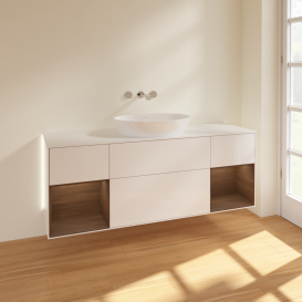 Тумба под раковину Villeroy & Boch Finion 160х50,1 см с подсветкой МДФ глянцевый белый лак/стекло белое матовое GD01GNGF