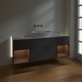 Тумба под раковину Villeroy & Boch Finion 160х50,1 см с подсветкой МДФ антрацит матовый лак/стекло белое матовое GD01GNGK