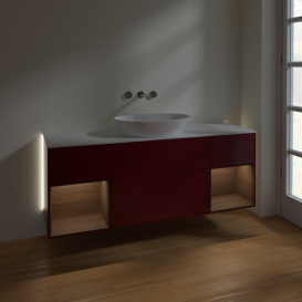 Тумба под раковину Villeroy & Boch Finion 160х50,1 см с подсветкой МДФ пион матовый лак/стекло белое матовое GD01GNHB