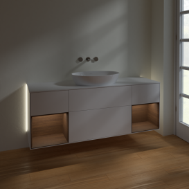 Тумба под раковину Villeroy & Boch Finion 160х50,1 см с подсветкой МДФ белый матовый лак/стекло белое матовое GD01GNMT