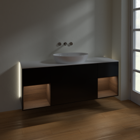 Тумба под раковину Villeroy & Boch Finion 160х50,1 см с подсветкой МДФ черный матовый лак/стекло белое матовое GD01GNPD