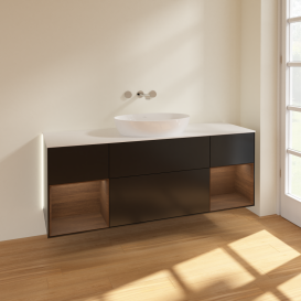 Тумба под раковину Villeroy & Boch Finion 160х50,1 см с подсветкой МДФ черный матовый лак/стекло белое матовое GD01GNPD