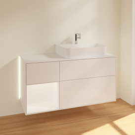 Тумба под раковину Villeroy & Boch Finion 120х50,1 см с подсветкой МДФ белый глянцевый лак/стекло белое матовое G141MTGF