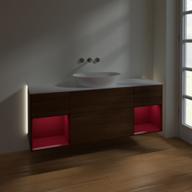 Тумба под раковину Villeroy & Boch Finion 160х50,1 см с подсветкой МДФ шпон грецкого ореха/стекло белое матовое GD01HBGN