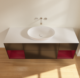 Тумба под раковину Villeroy & Boch Finion 160х50,1 см с подсветкой МДФ черный матовый лак/стекло белое матовое GD01HBPD