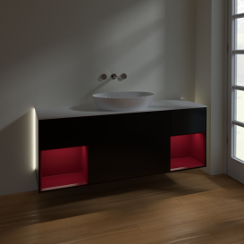 Тумба под раковину Villeroy & Boch Finion 160х50,1 см с подсветкой МДФ черный матовый лак/стекло белое матовое GD01HBPD