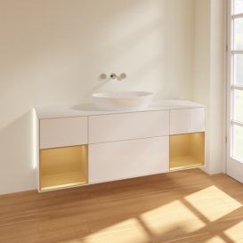 Тумба под раковину Villeroy & Boch Finion 160х50,1 см с подсветкой МДФ глянцевый белый лак/стекло белое матовое GD01HFGF