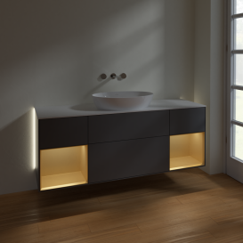 Тумба под раковину Villeroy & Boch Finion 160х50,1 см с подсветкой МДФ антрацит матовый лак/стекло белое матовое GD01HFGK