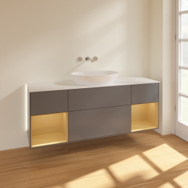 Тумба под раковину Villeroy & Boch Finion 160х50,1 см с подсветкой МДФ антрацит матовый лак/стекло белое матовое GD01HFGK