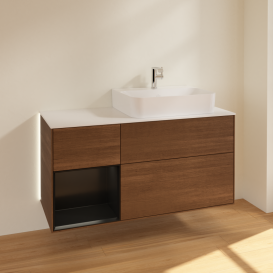 Тумба под раковину Villeroy & Boch Finion 120х50 ,1 см с подсветкой МДФ шпон грецкого ореха/стекло белое матовое G141PDGN