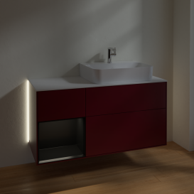 Тумба под раковину Villeroy & Boch Finion 120х50,1 см с подсветкой МДФ пион матовый лак/стекло белое матовое G141PDHB