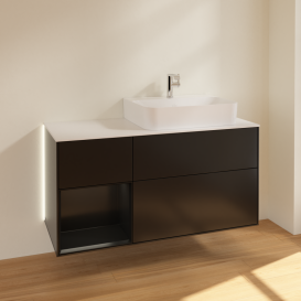 Тумба под раковину Villeroy & Boch Finion 120х50,1 см с подсветкой МДФ черный матовый лак/стекло белое матовое G141PDPD