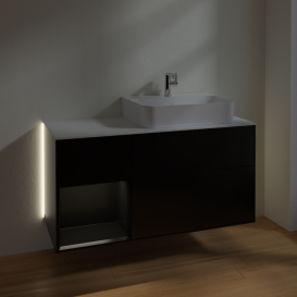 Тумба под раковину Villeroy & Boch Finion 120х50,1 см с подсветкой МДФ черный матовый лак/стекло белое матовое G141PDPD