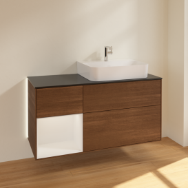 Тумба под раковину Villeroy & Boch Finion 120х50 ,1 см с подсветкой МДФ шпон грецкого ореха/стекло черное матовое G142GFGN