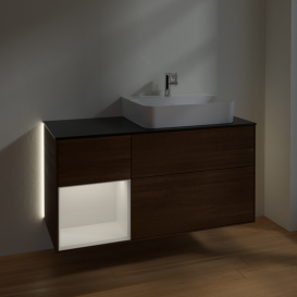 Тумба под раковину Villeroy & Boch Finion 120х50 ,1 см с подсветкой МДФ шпон грецкого ореха/стекло черное матовое G142GFGN