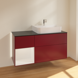 Тумба под раковину Villeroy & Boch Finion 120х50,1 см с подсветкой МДФ пион матовый лак/стекло черное матовое G142GFHB