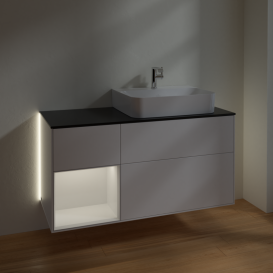 Тумба под раковину Villeroy & Boch Finion 120х50,1 см с подсветкой МДФ белый матовый лак/стекло черное матовое G142GFMT