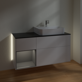 Тумба под раковину Villeroy & Boch Finion 120х50,1 см с подсветкой МДФ глянцевый белый лак/стекло черное матовое G142GKGF