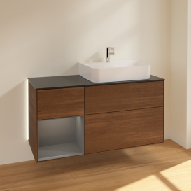 Тумба под раковину Villeroy & Boch Finion 120х50 ,1 см с подсветкой МДФ шпон грецкого ореха/стекло черное матовое G142GKGN