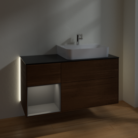 Тумба под раковину Villeroy & Boch Finion 120х50 ,1 см с подсветкой МДФ шпон грецкого ореха/стекло черное матовое G142GKGN