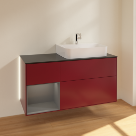 Тумба под раковину Villeroy & Boch Finion 120х50,1 см с подсветкой МДФ пион матовый лак/стекло черное матовое G142GKHB