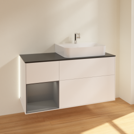 Тумба под раковину Villeroy & Boch Finion 120х50,1 см с подсветкой МДФ белый матовый лак/стекло черное матовое G142GKMT