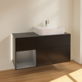 Тумба под раковину Villeroy & Boch Finion 120х50,1 см с подсветкой МДФ черный матовый лак/стекло черное матовое G142GKPD