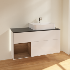 Тумба под раковину Villeroy & Boch Finion 120х50,1 см с подсветкой МДФ глянцевый белый лак/стекло черное матовое G142GNGF