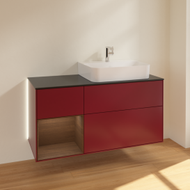 Тумба под раковину Villeroy & Boch Finion 120х50,1 см с подсветкой МДФ пион матовый лак/стекло черное матовое G142GNHB