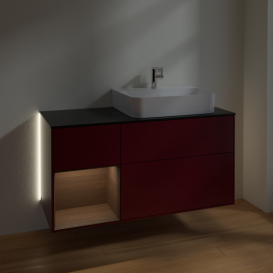 Тумба под раковину Villeroy & Boch Finion 120х50,1 см с подсветкой МДФ пион матовый лак/стекло черное матовое G142GNHB