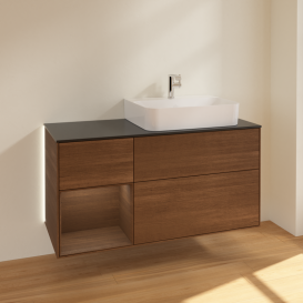 Тумба под раковину Villeroy & Boch Finion 120х50,1 см с подсветкой МДФ шпон грецкого ореха/стекло черное матовое G142GNGN