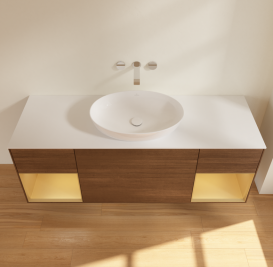 Тумба під раковину Villeroy & Boch Finion 160х50,1 см із підсвічуванням МДФ шпон волоського горіха/скло біле матове GD01HFGN